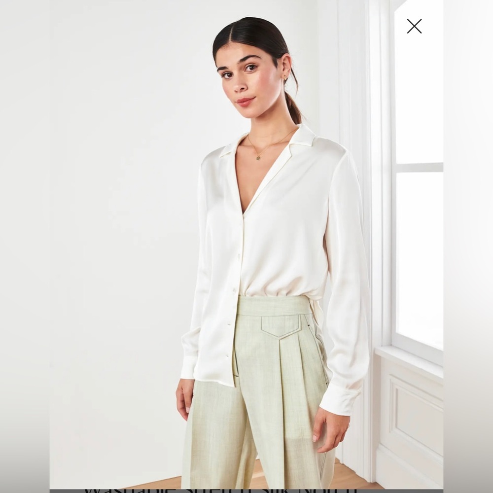 Brand new w/tags! Quince Washable Stretch Silk Notch Collar Blouse in Ivory - M